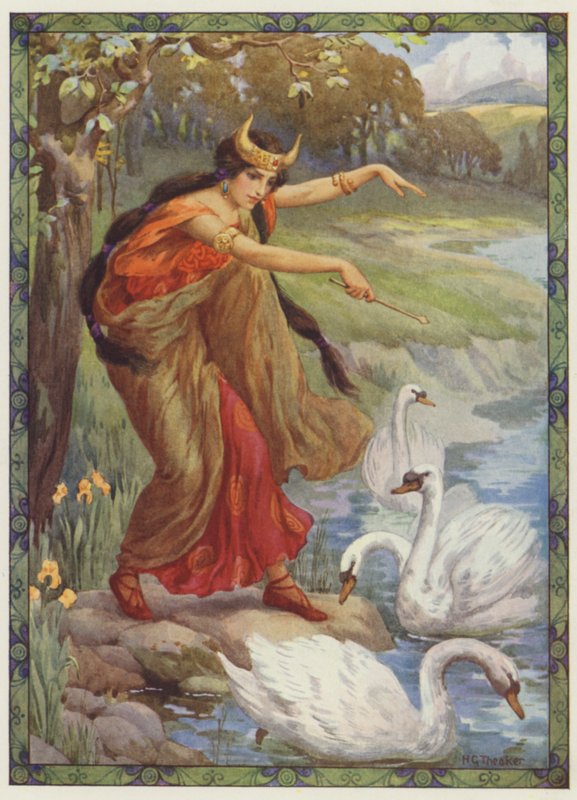"Co ujrzała zamiast czwórki dzieci", Dzieci Lir (kolorowa litografia) autorstwa Harry George Theaker