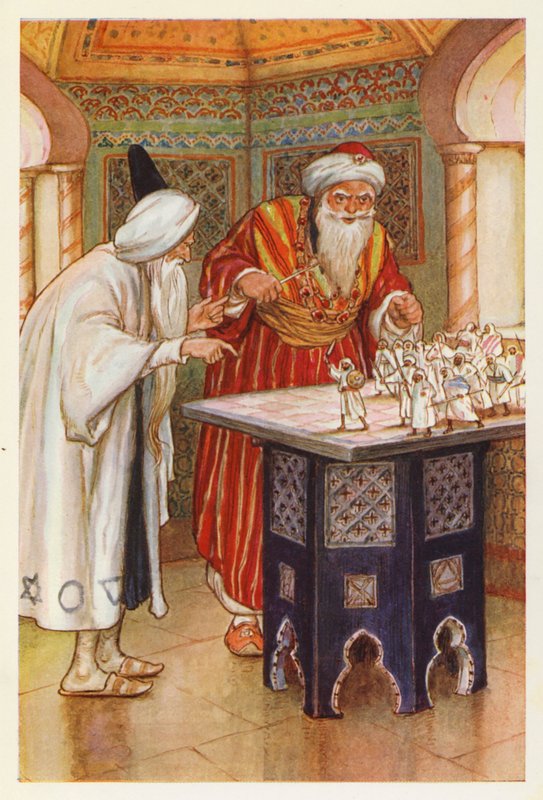 Król Aben Habuz i arabski astrolog (kolorowa litografia) autorstwa Harry George Theaker