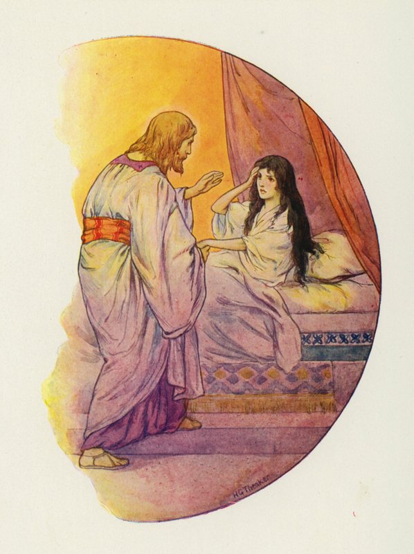 "Mała dziewczynko", powiedział, "Powstań!". (kolorowa litografia) autorstwa Harry George Theaker