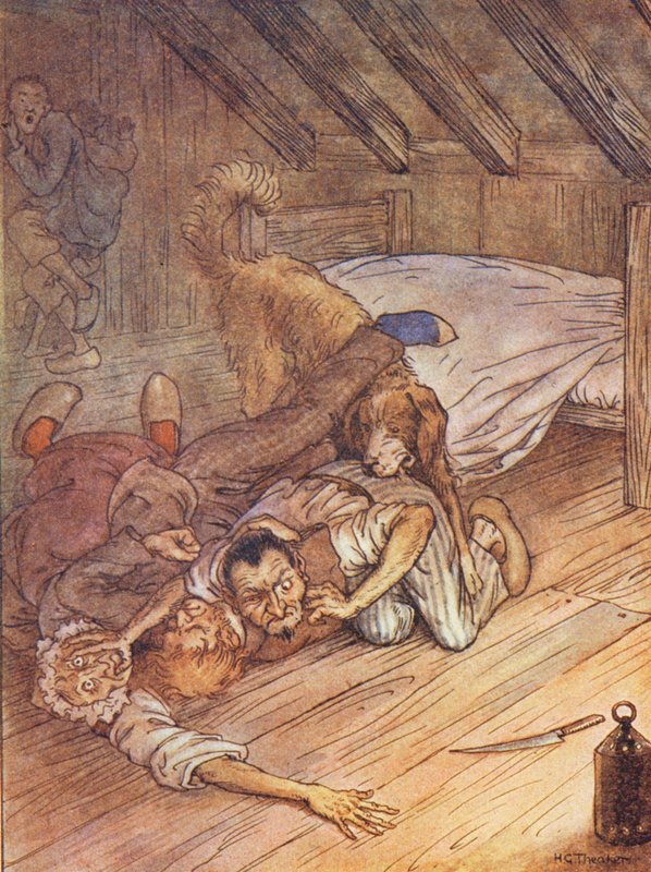 Historia pana Piotra, Pies torbacza (kolorowa litografia) autorstwa Harry George Theaker