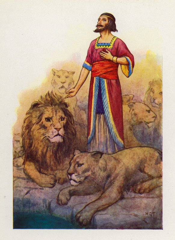 Z głębi jaskini dobiegł głos Daniela (kolorowa litografia) autorstwa Harry George Theaker