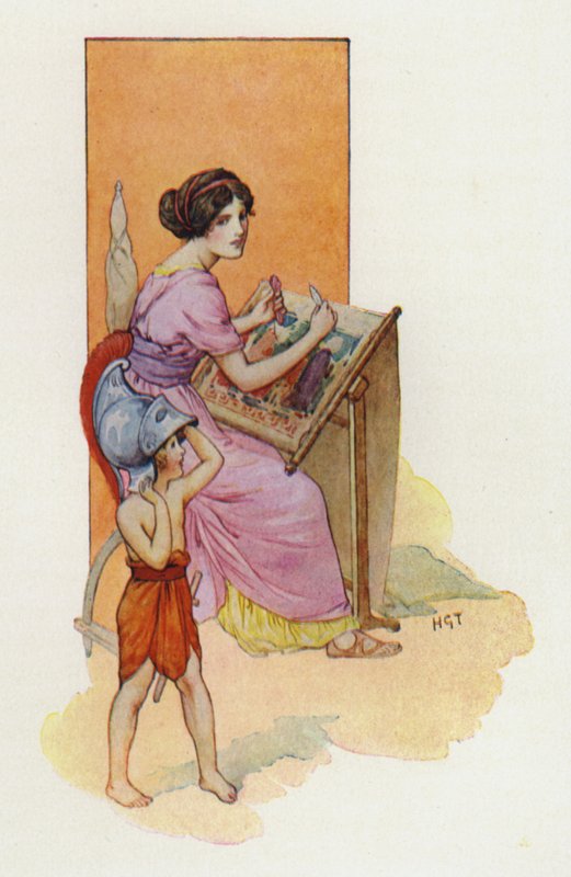Penelopa z synem Telemachusem (kolorowa litografia) autorstwa Harry George Theaker