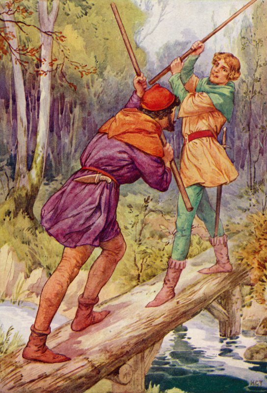 Robin Hood i Mały John (kolorowa litografia) autorstwa Harry George Theaker