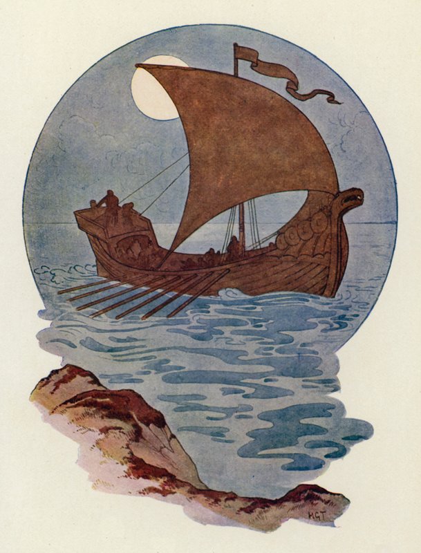 Został zbudowany jak nordycki statek wojenny (kolorowa litografia) autorstwa Harry George Theaker