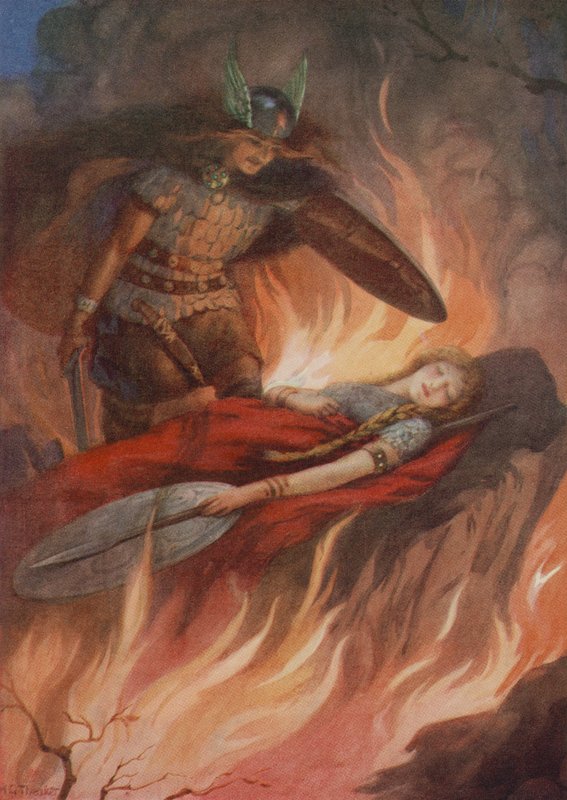 Sigurd i Brynhild, z "Miecza Volsungów" (kolorowa litografia) autorstwa Harry George Theaker
