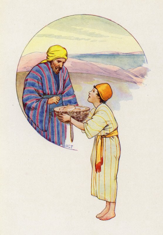 "Powiedz Mistrzowi, żeby miał to wszystko" - zawołał mały chłopiec (kolorowa litografia) autorstwa Harry George Theaker