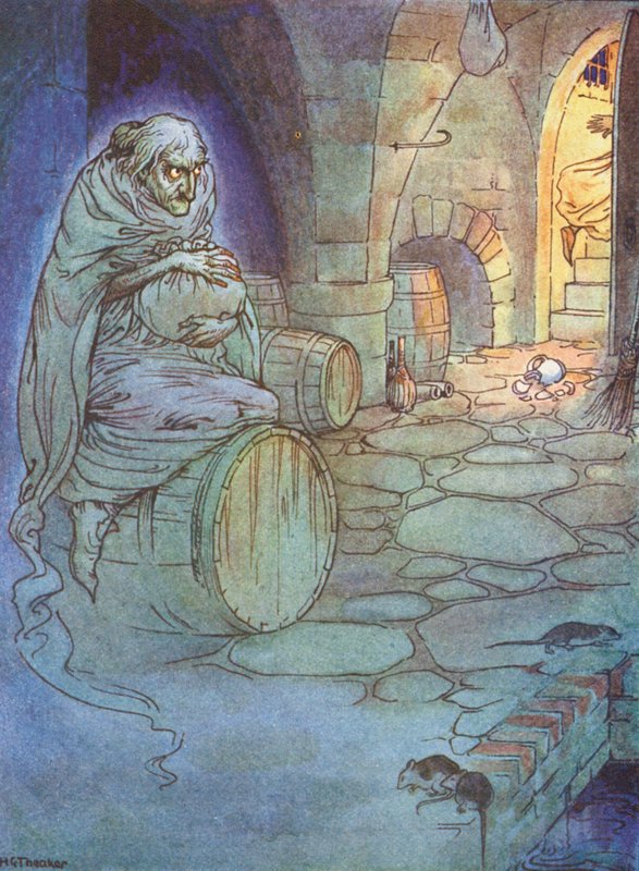 Starzec odziany w szarość, legenda z Dover (kolorowa litografia) autorstwa Harry George Theaker