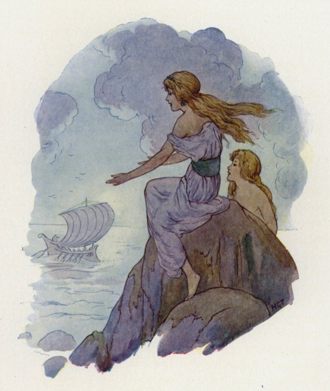 Syreny (kolorowa litografia) autorstwa Harry George Theaker
