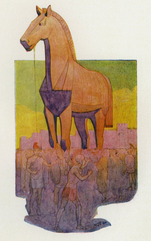 Koń trojański (kolorowa litografia) autorstwa Harry George Theaker