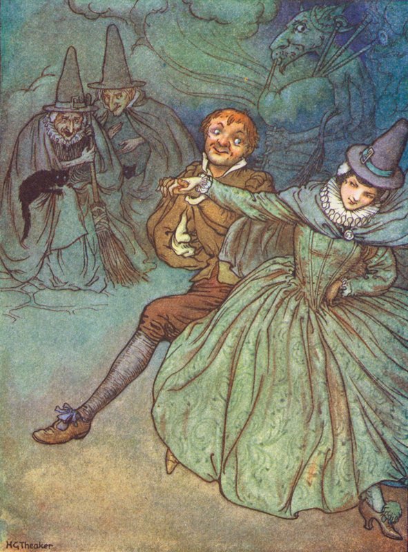 Zabawa czarownic (kolorowa litografia) autorstwa Harry George Theaker