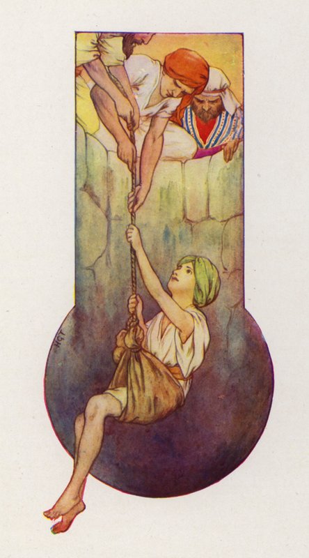 Bracia wyciągnęli Józefa z dołu (kolorowa litografia) autorstwa Harry George Theaker