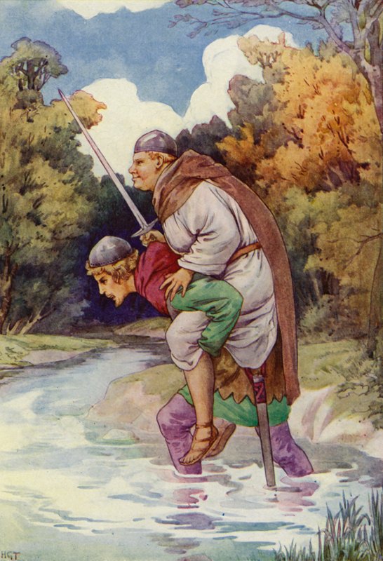 Zakonnik zmusił go do chrząknięcia swoim wielkim ciężarem (kolorowa litografia) autorstwa Harry George Theaker