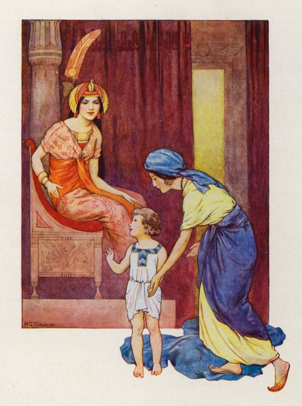 Matka Mojżesza zabrała go do księżniczki (kolorowa litografia) autorstwa Harry George Theaker