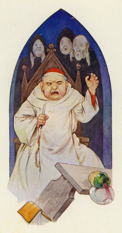 Mówią, że opat Hugo wpadł w gniew (kolorowa litografia) autorstwa Harry George Theaker