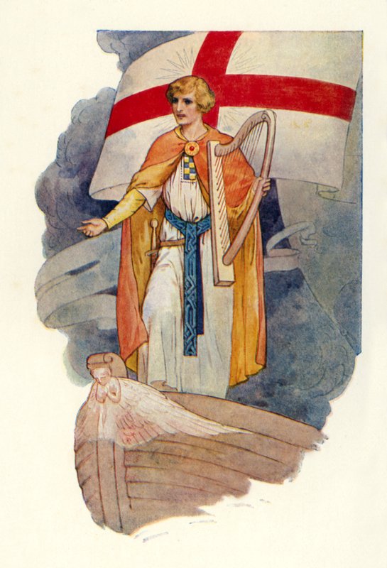 Pod krzyżem stał mężczyzna wpatrujący się (kolorowa litografia) autorstwa Harry George Theaker