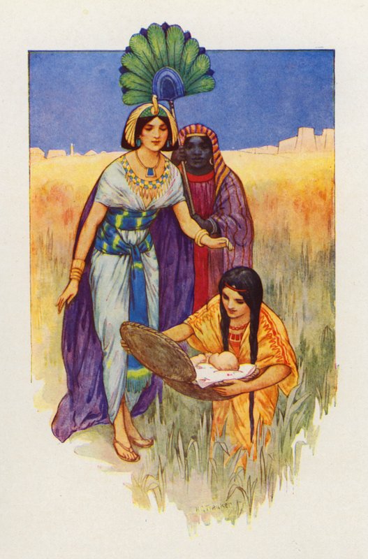 Kiedy przyniesiono koszyk, dziecko się obudziło (kolorowa litografia) autorstwa Harry George Theaker