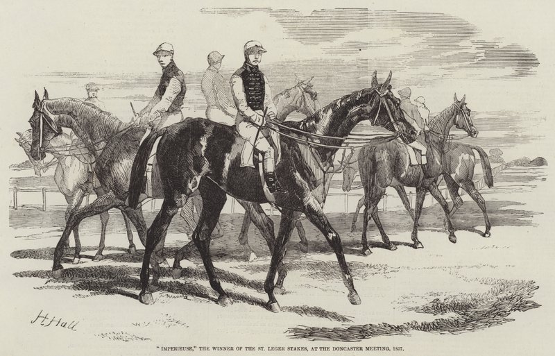 Imperieuse, zwycięzca St Leger Stakes, na spotkaniu w Doncaster, 1857 autorstwa Harry Hall