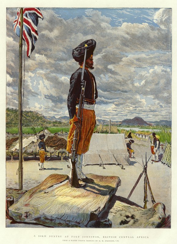 Sikhijski wartownik w Fort Johnston, brytyjska Afryka Środkowa autorstwa Harry Hamilton Johnston