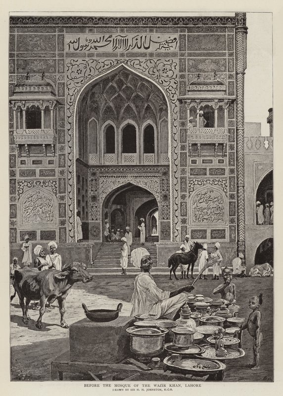 Przed meczetem Wazir Khan, Lahore autorstwa Harry Hamilton Johnston