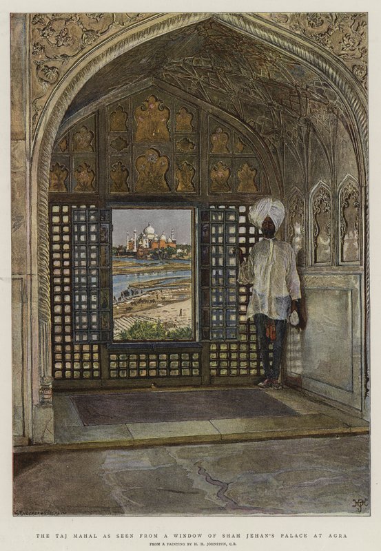 Taj Mahal widziany z okna pałacu Shah Jehana w Agra autorstwa Harry Hamilton Johnston