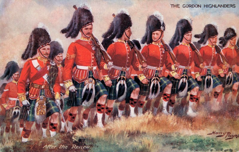 Gordon Highlanders, po przeglądzie (litografia kolorowa) autorstwa Harry Payne