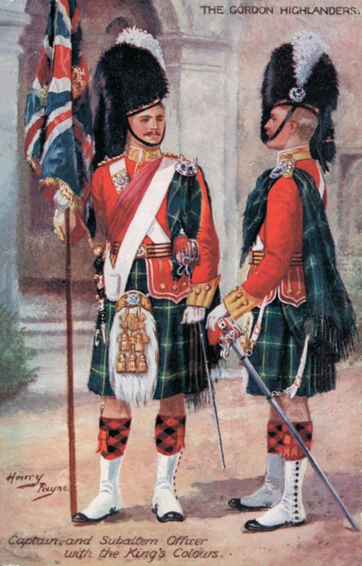 Gordon Highlanders, kapitan i podoficer, w barwach króla (kolor lito) autorstwa Harry Payne