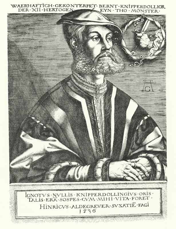 Bernhard Knipperdolling, przywódca niemieckich anabaptystów i jeden z przywódców buntu w Munster w latach 1534-1535 (rycina) autorstwa Heinrich (after) Aldegrever