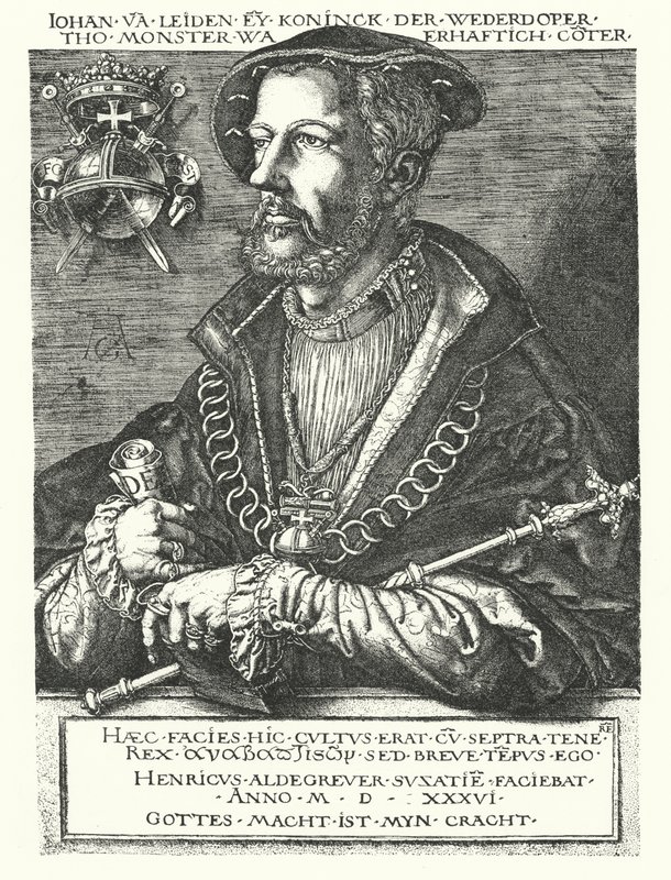 Jan z Leiden, przywódca holenderskich anabaptystów i jeden z przywódców rebelii w Munster w latach 1534-1535 (rycina) autorstwa Heinrich (after) Aldegrever