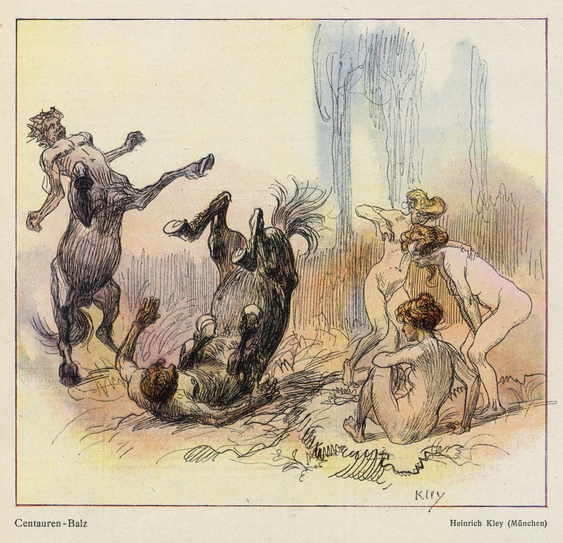 Pokaz zalotów centaurów autorstwa Heinrich Kley