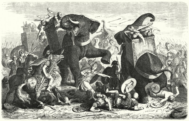 Bitwa o Gazę, 312 pne (grawerowanie) autorstwa Heinrich Leutemann