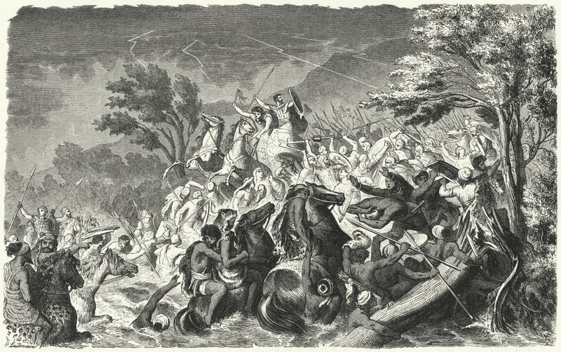Bitwa pod Crimissus, 339 pne (grawerowanie) autorstwa Heinrich Leutemann