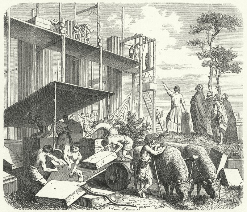 Budowa świątyni na Awentynie, Rzym (rycina) autorstwa Heinrich Leutemann