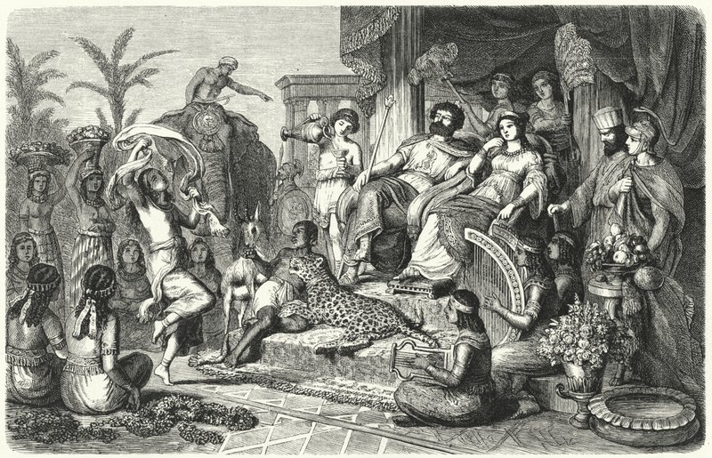 Scena dworska z jednego z hellenistycznych królestw, na które po jego śmierci zostało podzielone imperium Aleksandra Wielkiego (rycina) autorstwa Heinrich Leutemann