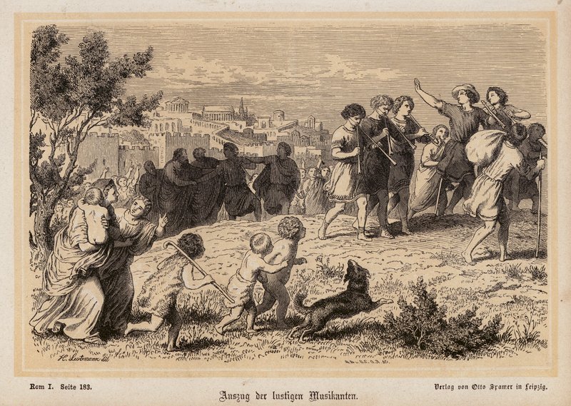 Wyjazd grupy rzymskich muzyków (rycina) autorstwa Heinrich Leutemann