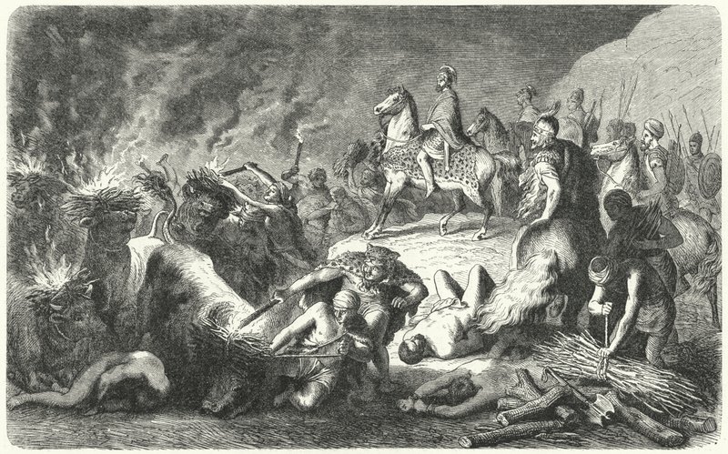 Hannibal podczas oblężenia Casilinum, 216-215 pne (rycina) autorstwa Heinrich Leutemann