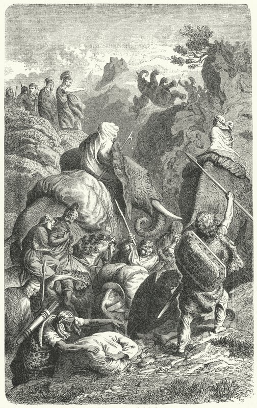 Przejście Hannibala przez Alpy, 218 pne (rycina) autorstwa Heinrich Leutemann