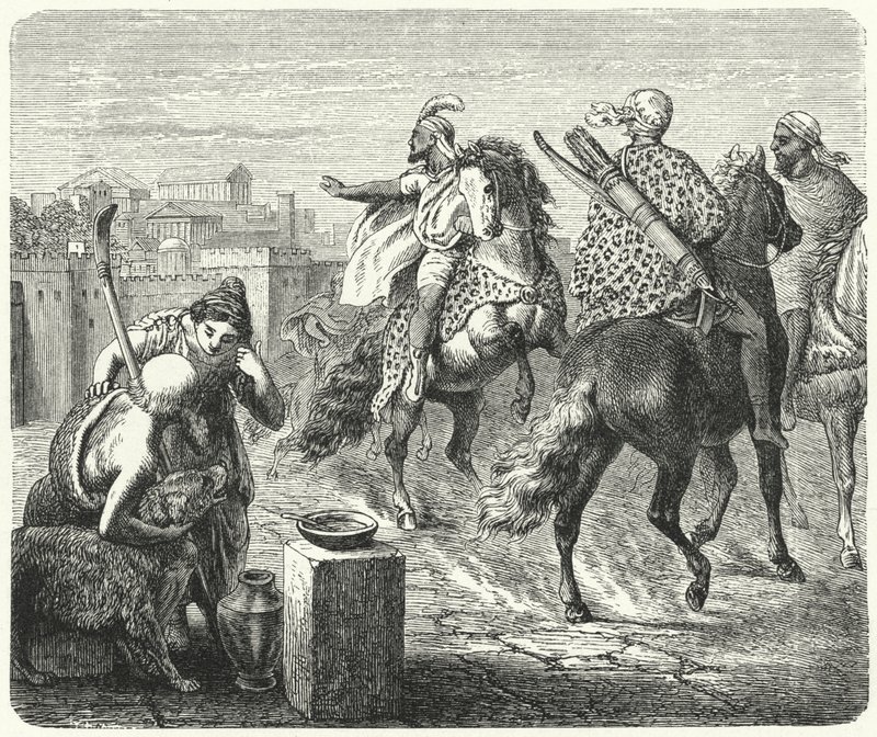 Jugurta z Numidii opuszcza skorumpowane miasto Rzym (rycina) autorstwa Heinrich Leutemann