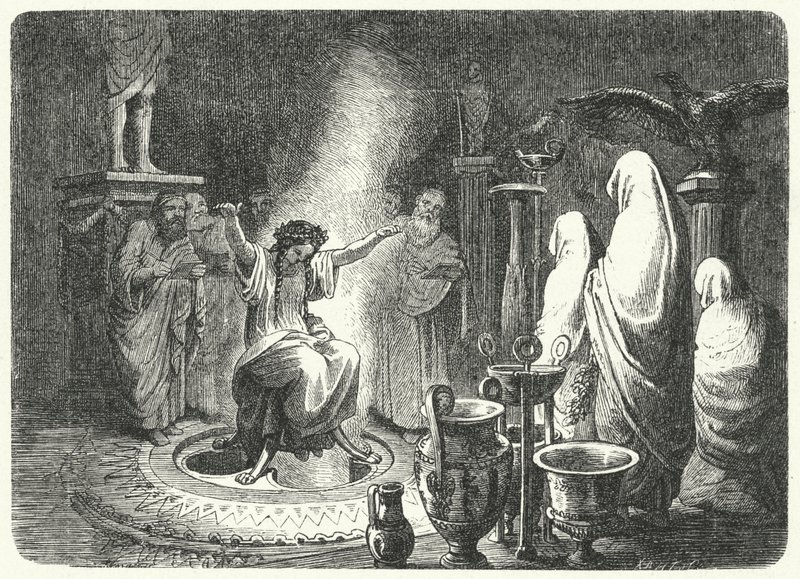 Pytia, Wysoka Kapłanka Świątyni Apolla w Delfach (rycina) autorstwa Heinrich Leutemann
