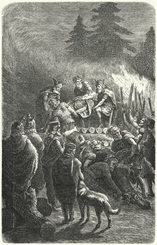 Pogrzeb Swebów w starożytnych Niemczech (rycina) autorstwa Heinrich Leutemann