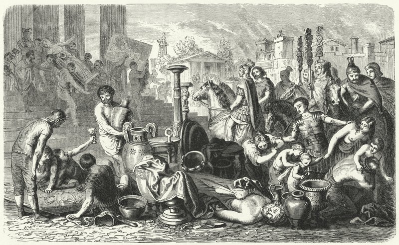 Rzymianie unoszący skarby sztuki z Grecji (rycina) autorstwa Heinrich Leutemann
