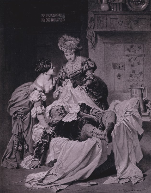 Scena z Wesołych żon z Windsoru Szekspira (Akt III, Scena 3) (lito) autorstwa Heinrich Lossow