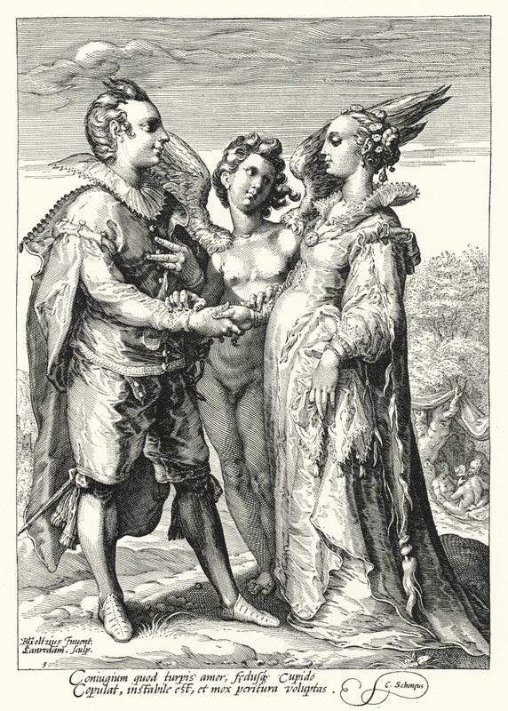Małżeństwo z miłości wydane przez Kupidyna (rycina) autorstwa Hendrik (after) Goltzius