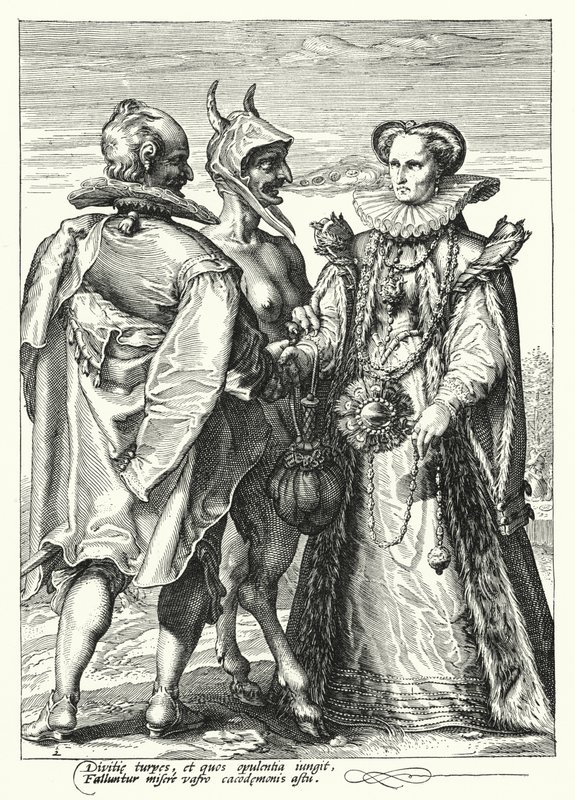 Małżeństwo dla bogactwa ustanowione przez szatana (rycina) autorstwa Hendrik (after) Goltzius