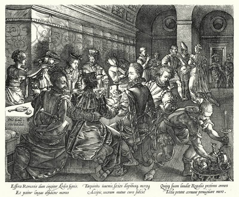 Bankiet w Domu Tarquiniusa (rycina) autorstwa Hendrik (after) Goltzius