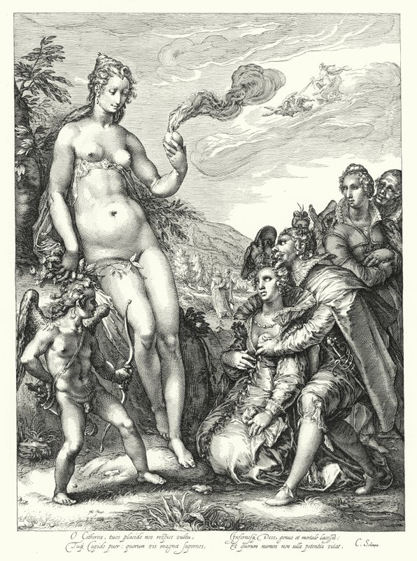 Wenus, Kupidyn i dwie pary kochanków (rycina) autorstwa Hendrik (after) Goltzius