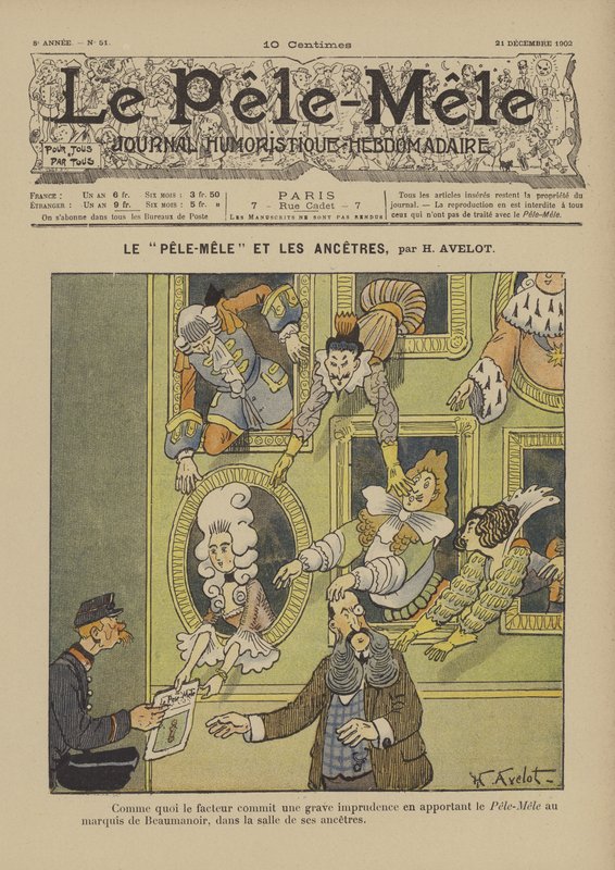 Pele-Mele i przodkowie. Ilustracja do Le Pele-Mele, 1902 autorstwa Henri Avelot