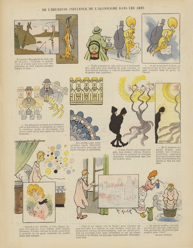 Szczęśliwy wpływ alkoholizmu na sztukę. Ilustracja do Le Rire autorstwa Henri Avelot
