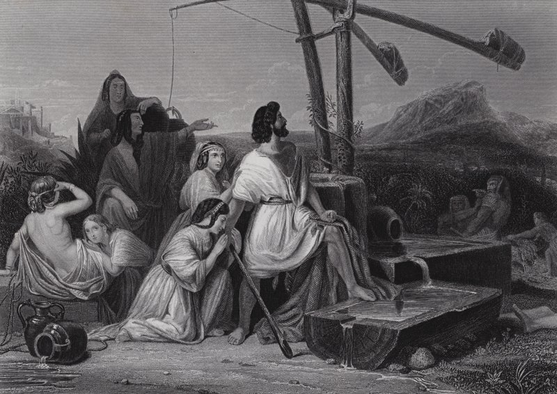Mojżesz w krainie Midian (rycina) autorstwa Henri Frederic (after) Schopin