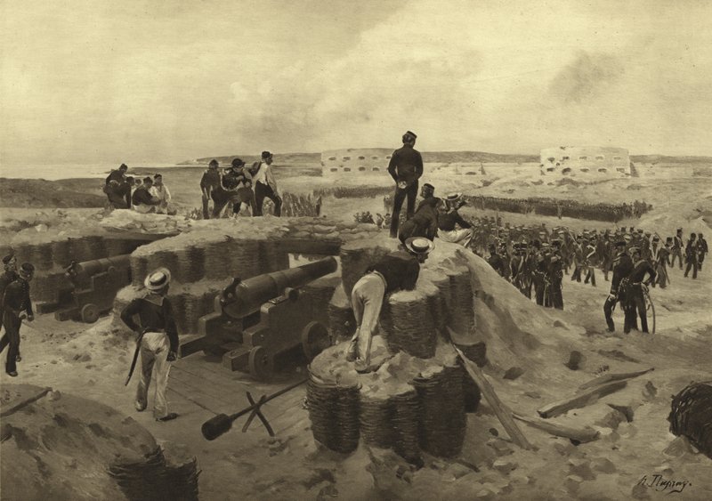 Bitwa pod Bomarsund, 1854 (grawiura) autorstwa Henri Louis Dupray