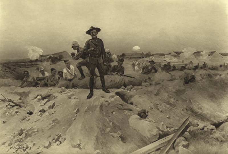 Oblężenie Mafeking, 1900 (grawiura) autorstwa Henri Louis Dupray